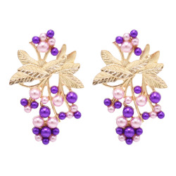 E-6398 Summer New Leaf Fruit Earrings For Women Boho Fashion Alloy Colorful Pearl Gold Color Leaf Earrings Party Gifts