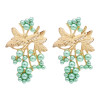 E-6398 Summer New Leaf Fruit Earrings For Women Boho Fashion Alloy Colorful Pearl Gold Color Leaf Earrings Party Gifts