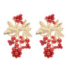 E-6398 Summer New Leaf Fruit Earrings For Women Boho Fashion Alloy Colorful Pearl Gold Color Leaf Earrings Party Gifts