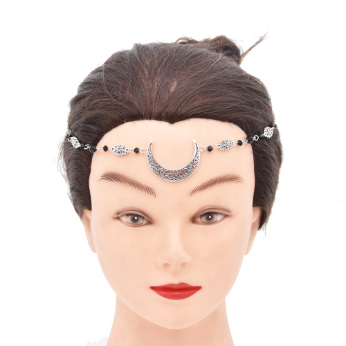 F-0966 Bohemian Crystal Head Chain Moon Head Chain Retro Silver Crescent Moon Forehead Chain Crystal Headband Prom Hair Jewelry