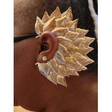 E-6400 1PC Gold Metal Big Leaf Ear Cuff Non Piercing Ears Clip Left Side Earrings Party Fashion Jewelry