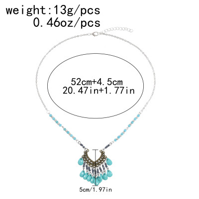 N-7715 Boho Vintage Fringe Tiara Forehead Chain Tiara Beads Pendant Necklace Jewelry