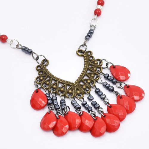 N-7715 Boho Vintage Fringe Tiara Forehead Chain Tiara Beads Pendant Necklace Jewelry