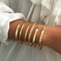 B-1188 6PCS/Set Gold Chain Beads Lock Pendant Bracelets & Bangles Sets for Women Boho Holiday Party Jewelry