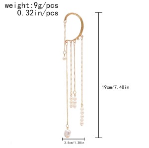 E-6403 1PC New Elegant Women Pearl Ear Cuff Without Pierced Long Tassel Clip on Earrings Holiday Party Jewelry Gift