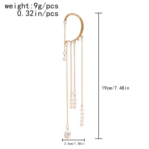 E-6403 1PC New Elegant Women Pearl Ear Cuff Without Pierced Long Tassel Clip on Earrings Holiday Party Jewelry Gift