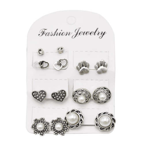 Fashion 21 Styles Stud Earrings Set Alloy Retro Cartoon Pattern Stud Jewelry