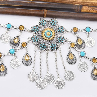 N-7721 Indian Vintage Gold Silver Metal Coin Tassel Carved Flower Crystal Belly Dance Waist Body Chains for Women Party Jewelry Gift