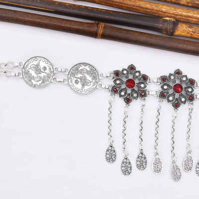 N-7723 Women Fashion Vintage Silver Tassel Carved Flower Crystal Belly Dance Waist Body Chains Party Indian Jewelry