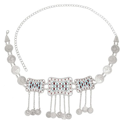 N-7724 Egyptian Crystal Carved Pattern Waist Belly Chains Long Tassel Coins Dancing Beach Belt Statement Body Chain  India Ethnic Boho Turkish Jewelry