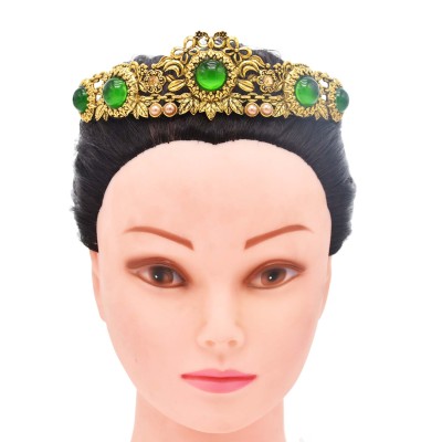 F-0969 Baroque Style Vintage Gold Metal Green Stone Crowns Tiaras for Women Queen Wedding Hair Accessories