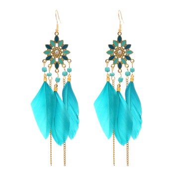 E-6405 Women Feather Earrings Bohemian Long Fringe Tassel   Dangle Earrings Set For Women Girls