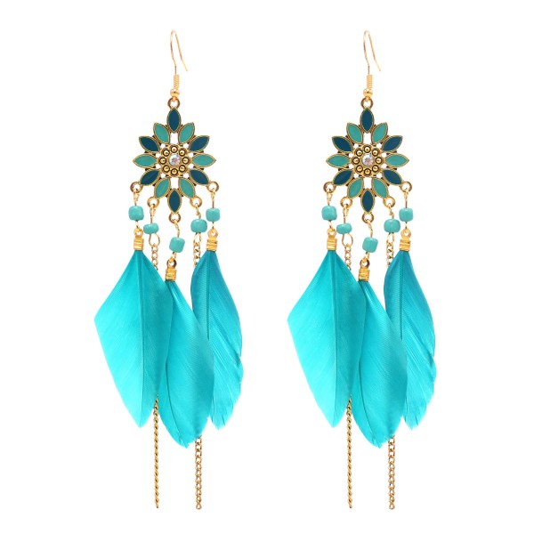 E-6405 Women Feather Earrings Bohemian Long Fringe Tassel   Dangle Earrings Set For Women Girls