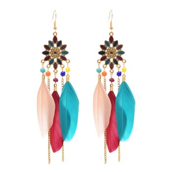 E-6405 Women Feather Earrings Bohemian Long Fringe Tassel   Dangle Earrings Set For Women Girls
