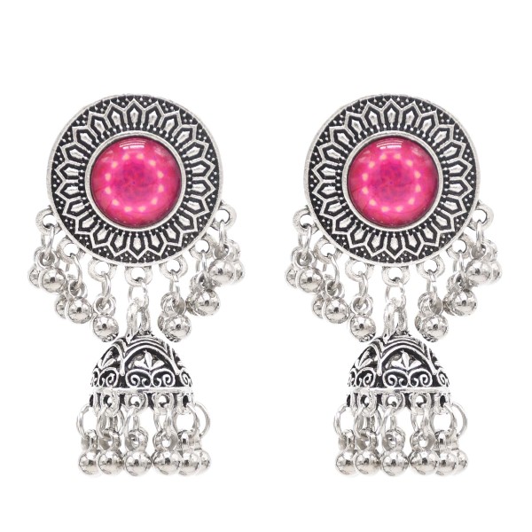 E-6409 Indian Vintage Geometric Bells Tassel Carved Flower Drop Earrings for Women Boho Party Jewelry Gift