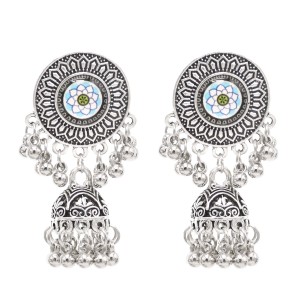 E-6409 Indian Vintage Geometric Bells Tassel Carved Flower Drop Earrings for Women Boho Party Jewelry Gift