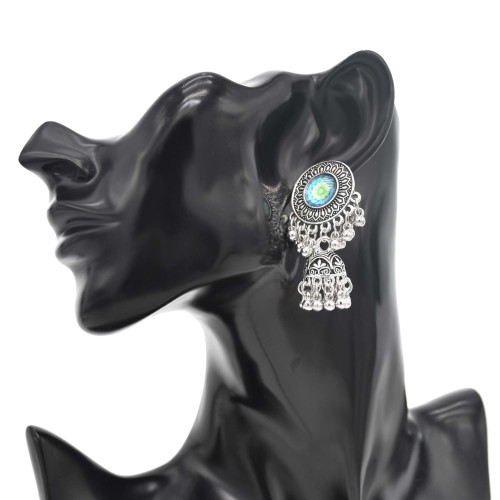 E-6409 Indian Vintage Geometric Bells Tassel Carved Flower Drop Earrings for Women Boho Party Jewelry Gift