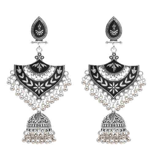E-6410 Bohemian Vintage Metal Crystal Beads Bells Tassel Oval Drop Dangle Earrings for Women Party Jewelry Gift