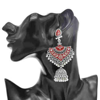 E-6410 Bohemian Vintage Metal Crystal Beads Bells Tassel Oval Drop Dangle Earrings for Women Party Jewelry Gift