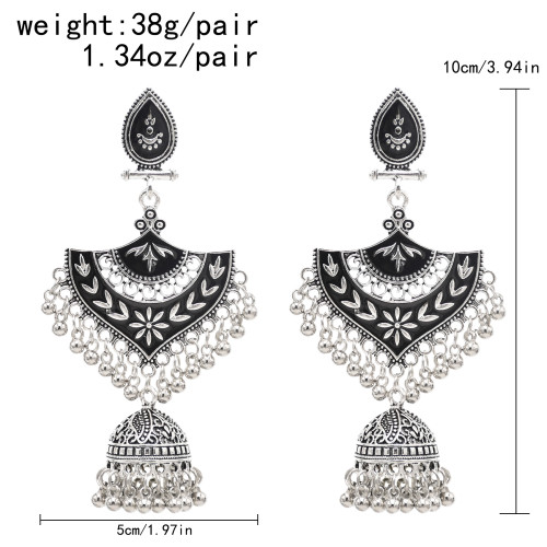 E-6410 Bohemian Vintage Metal Crystal Beads Bells Tassel Oval Drop Dangle Earrings for Women Party Jewelry Gift