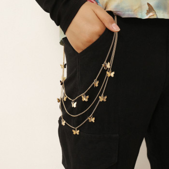 N-7728 Punk Body Chain Gothic Street Butterfly Belt Hiphop Hook Trousers Gold Sliver Color Keychain Jewelry
