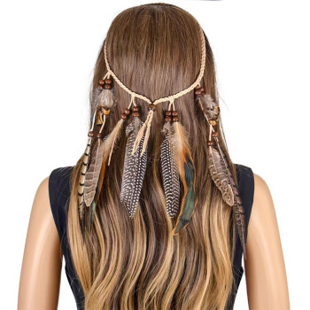 F-0971 Summer Fashion Feather Headwear for Ladies Retro Elegant Feather Tassel Boho Hair Accessories Birthday Gift