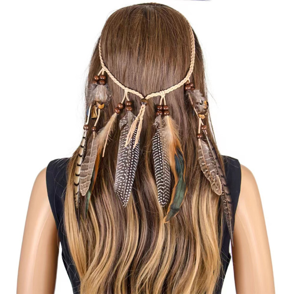 F-0971 Summer Fashion Feather Headwear for Ladies Retro Elegant Feather Tassel Boho Hair Accessories Birthday Gift