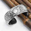 B-1197 Ethnic Vintage Tibetan Silver Open Cuff Bangles for Women Carved Flower Peacock Party Jewelry Gift