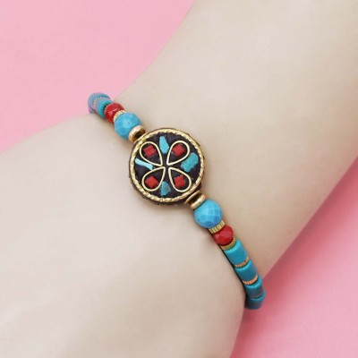 B-1198 Ethnic Bohemian Turquoises Acrylic Beads Rope Woven Bracelets for Women Handmade Party Jewelry Gift