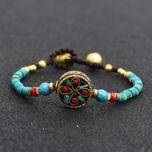 B-1198 Ethnic Bohemian Turquoises Acrylic Beads Rope Woven Bracelets for Women Handmade Party Jewelry Gift