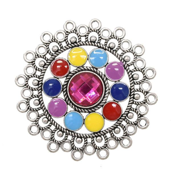 R-1566 Summer Fashion Boho Colorful Stone Ring For Women Openwork Alloy Pink Gemstone Encrusted Party Jewelry