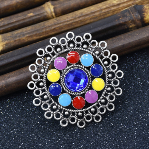 R-1566 Summer Fashion Boho Colorful Stone Ring For Women Openwork Alloy Pink Gemstone Encrusted Party Jewelry