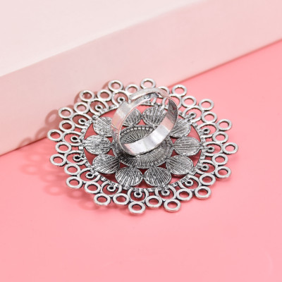 Summer Fashion Boho Colorful Stone Ring For Women Openwork Alloy Pink Gemstone Encrusted Party Jewelry