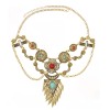 N-7731 Exaggerated Gold Silver Metal Geometric Red Blue Stone Chunky Necklaces for Women Indian Gypsy Jewelry Gift