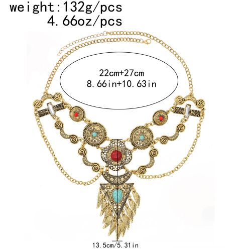 N-7731 Exaggerated Gold Silver Metal Geometric Red Blue Stone Chunky Necklaces for Women Indian Gypsy Jewelry Gift