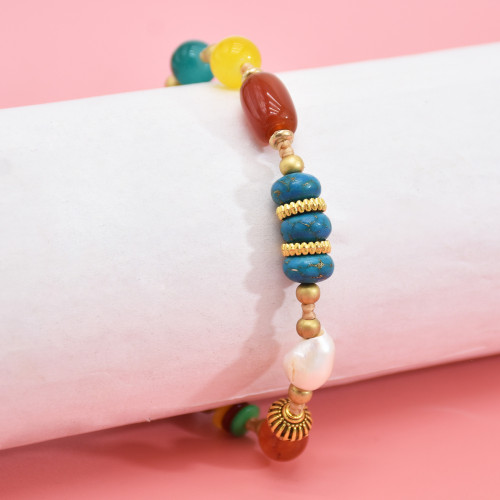 B-1199 Ethnic Bohemian Turquoises Acrylic Beads Rope Woven Handmade Bracelets for Women