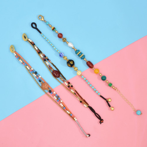 B-1199 Ethnic Bohemian Turquoises Acrylic Beads Rope Woven Handmade Bracelets for Women