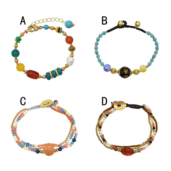 B-1199 Ethnic Bohemian Turquoises Acrylic Beads Rope Woven Handmade Bracelets for Women