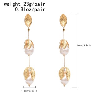 E-6412 Elegant Gold Flower Pearl Drop Earrings for Women Bridal Wedding Party Jewelry Gift