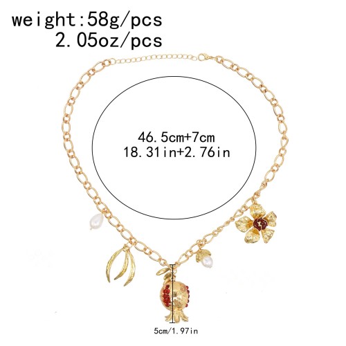 N-7732 E-6417 Fashion Gold Metal Pomegranate Flower Pendant Necklaces Earrings Sets for Women Bridal Wedding Party Jewelry Sets