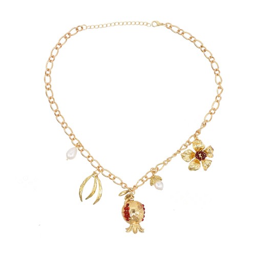 N-7732 E-6417 Fashion Gold Metal Pomegranate Flower Pendant Necklaces Earrings Sets for Women Bridal Wedding Party Jewelry Sets