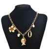 N-7732 E-6417 Fashion Gold Metal Pomegranate Flower Pendant Necklaces Earrings Sets for Women Bridal Wedding Party Jewelry Sets