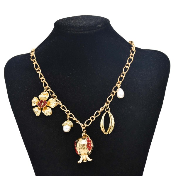 N-7732 E-6417 Fashion Gold Metal Pomegranate Flower Pendant Necklaces Earrings Sets for Women Bridal Wedding Party Jewelry Sets