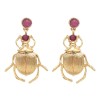 E-6414 Vintage Bug Insect Earrings Charms Metal Beetle Crystal Shell Stunning Antiqued Gold Scarab Drop Earrings