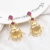E-6414 Vintage Bug Insect Earrings Charms Metal Beetle Crystal Shell Stunning Antiqued Gold Scarab Drop Earrings