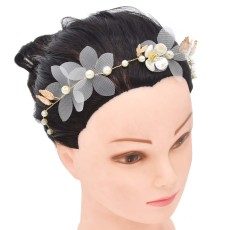 F-0973 Handmade Gold Wired Yarn Flower Pearl Headbands Headdress For Bridal Wedding Engagement Hair Accessories