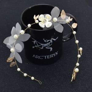 F-0973 Handmade Gold Wired Yarn Flower Pearl Headbands Headdress For Bridal Wedding Engagement Hair Accessories