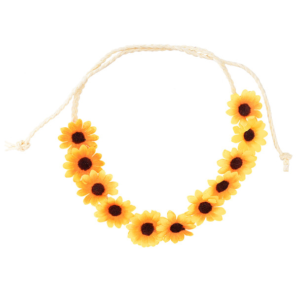 F-0974 Sunflower Crown Hair Wreath Daisy Flower Headbands Hippie Headbands Adjustable Floral Bridal Headpiece for Hippie Party Wedding Festivals Photo Props