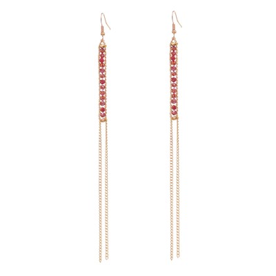 E-6418 Handmade Red Green Acrylic Beads Long Tassel Dangle Earrings for Women Boho Holiday Party Jewelry Gift