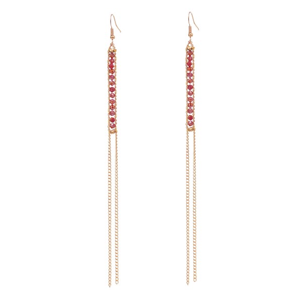 E-6418 Handmade Red Green Acrylic Beads Long Tassel Dangle Earrings for Women Boho Holiday Party Jewelry Gift